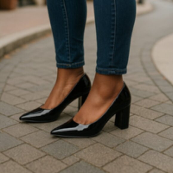 14th & Union Black Patent Leather Pointed Toe Block Heel Pumps Size 12 - Picture 1 of 12